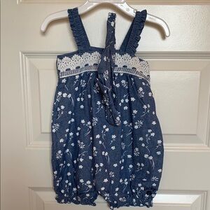 Lucky Brand Blue and White Floral Jumpsuit with matching headband
